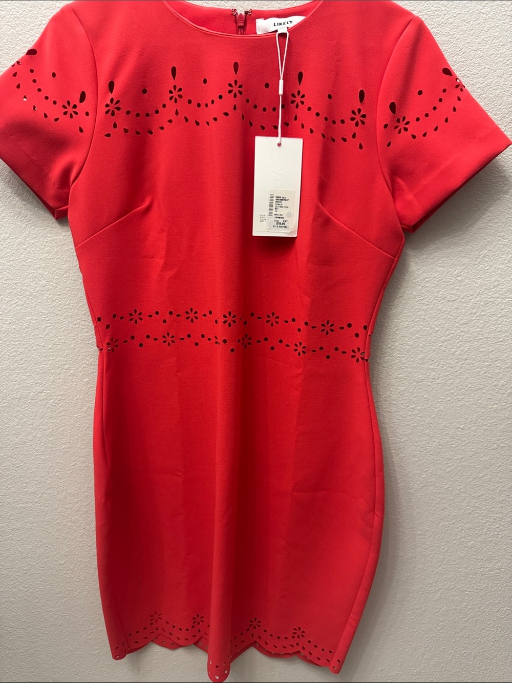 Likely Red Laser-Cut Mini Sheath Dress